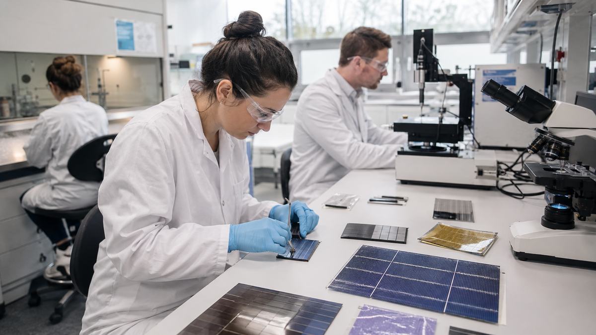 Specialist energy research laboratory testing photovoltaic materials